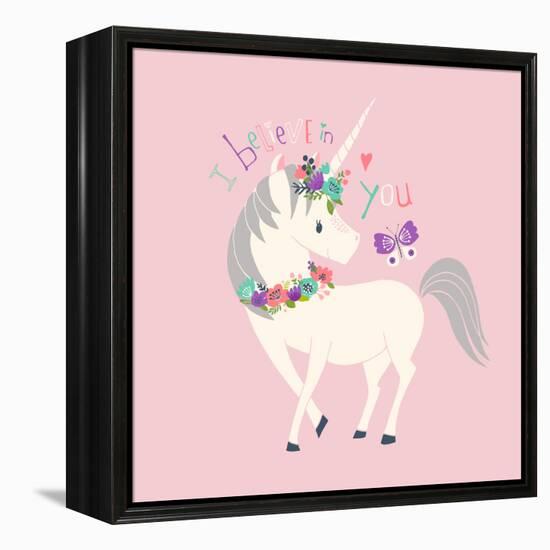 I Believe in You Unicorn-Heather Rosas-Framed Stretched Canvas