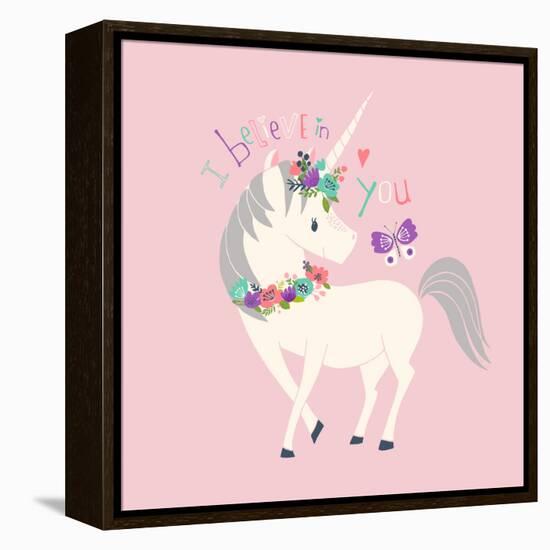 I Believe in You Unicorn-Heather Rosas-Framed Stretched Canvas