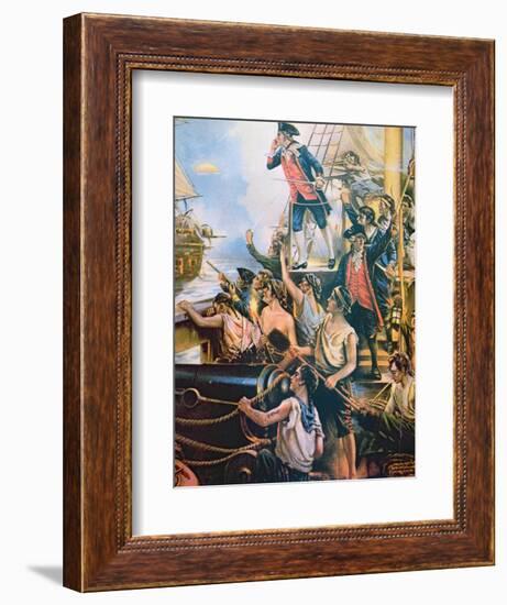 I Have Not Yet Begun to Fight', Jones Shouts Defiance from His Ship Bonhomme Richard to Hms Serapis-American-Framed Giclee Print