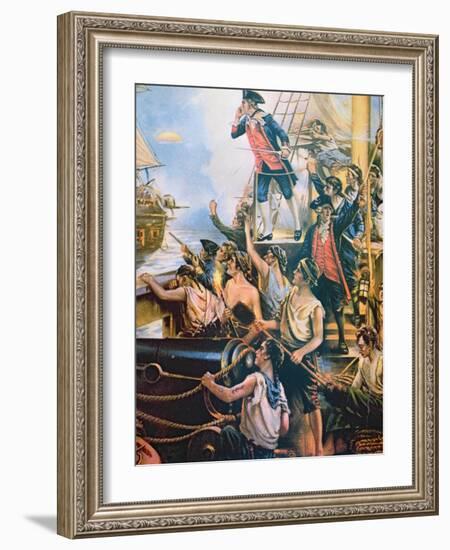 I Have Not Yet Begun to Fight', Jones Shouts Defiance from His Ship Bonhomme Richard to Hms Serapis-American-Framed Giclee Print