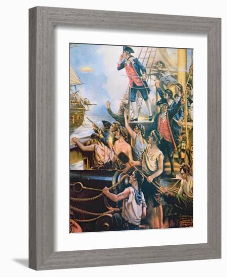 I Have Not Yet Begun to Fight', Jones Shouts Defiance from His Ship Bonhomme Richard to Hms Serapis-American-Framed Giclee Print