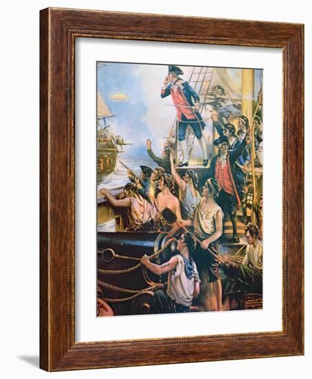 I Have Not Yet Begun to Fight', Jones Shouts Defiance from His Ship Bonhomme Richard to Hms Serapis-American-Framed Giclee Print