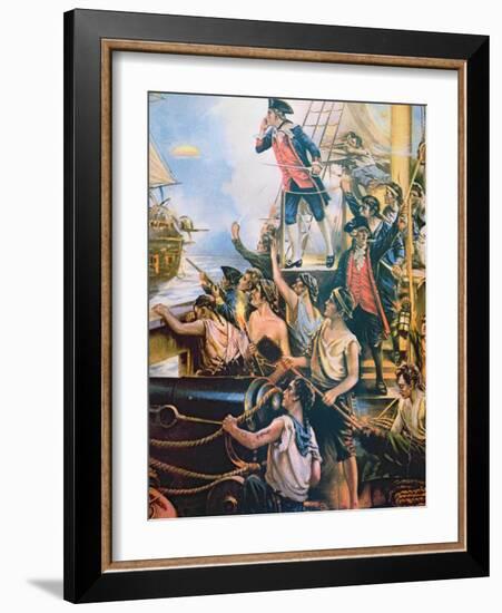 I Have Not Yet Begun to Fight', Jones Shouts Defiance from His Ship Bonhomme Richard to Hms Serapis-American-Framed Giclee Print