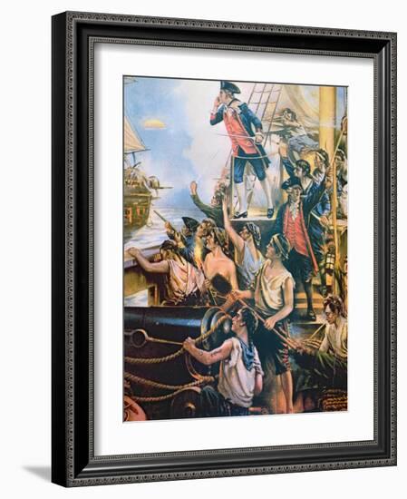 I Have Not Yet Begun to Fight', Jones Shouts Defiance from His Ship Bonhomme Richard to Hms Serapis-American-Framed Giclee Print