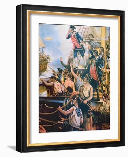 I Have Not Yet Begun to Fight', Jones Shouts Defiance from His Ship Bonhomme Richard to Hms Serapis-American-Framed Giclee Print