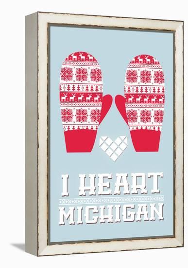 I Heart Michigan - Mittens-Lantern Press-Framed Stretched Canvas