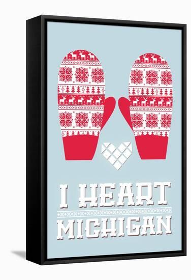 I Heart Michigan - Mittens-Lantern Press-Framed Stretched Canvas