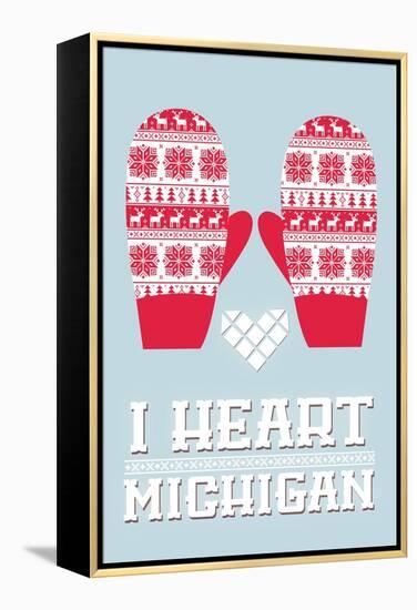 I Heart Michigan - Mittens-Lantern Press-Framed Stretched Canvas