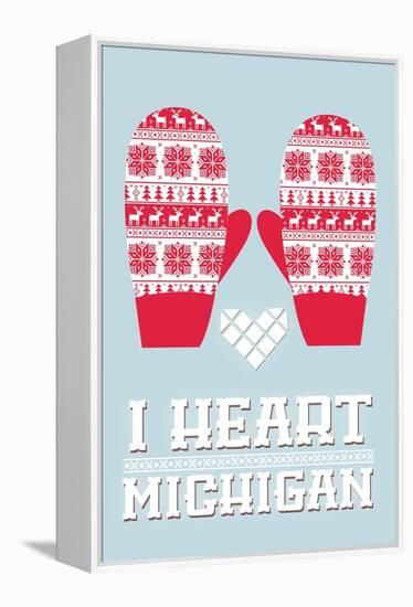 I Heart Michigan - Mittens-Lantern Press-Framed Stretched Canvas