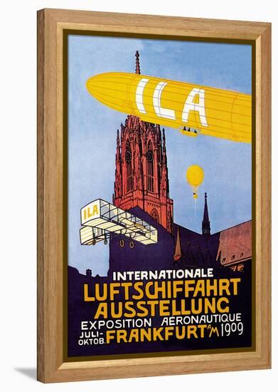 I.L.A., Airship, Balloon and Plane Fly over a Cathedral in Frankfort Wor-null-Framed Stretched Canvas