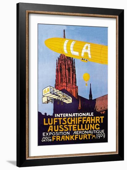 I.L.A., Airship, Balloon and Plane Fly over a Cathedral in Frankfort Wor-null-Framed Art Print