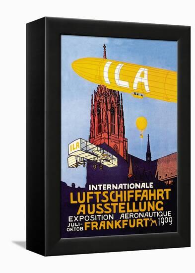 I.L.A., Airship, Balloon and Plane Fly over a Cathedral in Frankfort Wor-null-Framed Stretched Canvas