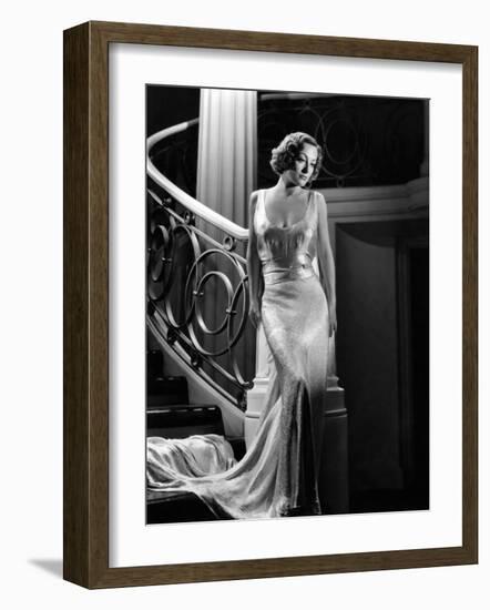 I Live My Life, Joan Crawford Wearing Evening Gown Designed by Adrian, 1935-null-Framed Photo