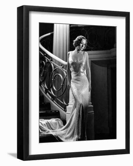I Live My Life, Joan Crawford Wearing Evening Gown Designed by Adrian, 1935-null-Framed Photo