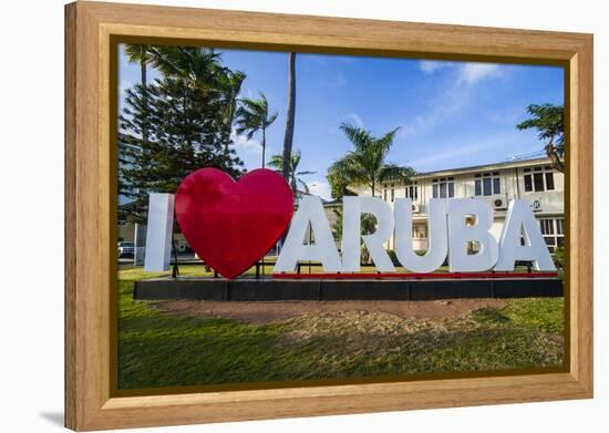 I Love Aruba Sign in Downtown Oranjestad, Capital of Aruba, ABC Islands, Netherlands Antilles-Michael Runkel-Framed Premier Image Canvas