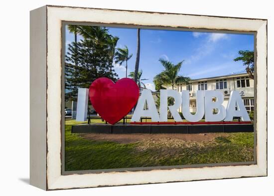 I Love Aruba Sign in Downtown Oranjestad, Capital of Aruba, ABC Islands, Netherlands Antilles-Michael Runkel-Framed Premier Image Canvas