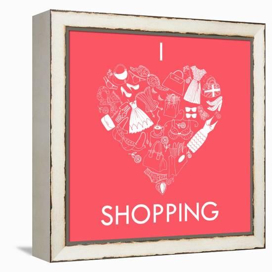 I Love Shopping! A Heart Shape Made of of Different Female Fashion Accessories.-Alisa Foytik-Framed Stretched Canvas