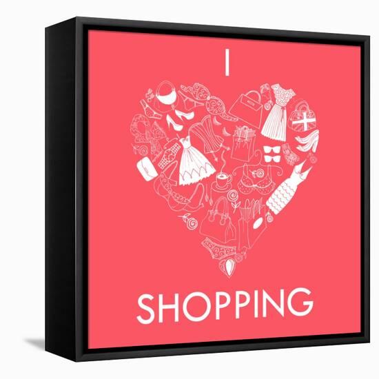 I Love Shopping! A Heart Shape Made of of Different Female Fashion Accessories.-Alisa Foytik-Framed Stretched Canvas