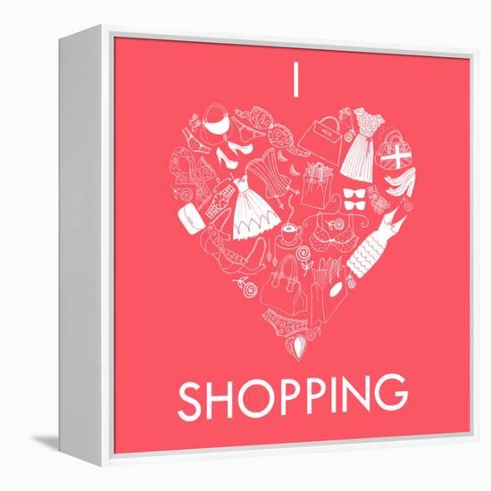 I Love Shopping! A Heart Shape Made of of Different Female Fashion Accessories.-Alisa Foytik-Framed Stretched Canvas