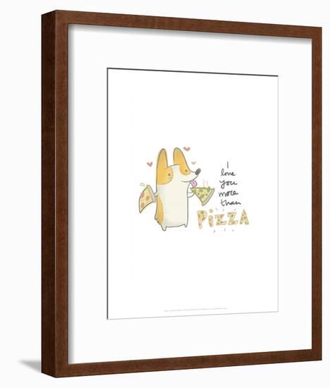 I love you more than pizza dog - Hannah Stephey Cartoon Dog Print-Hannah Stephey-Framed Art Print