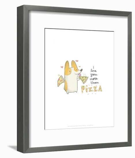 I love you more than pizza dog - Hannah Stephey Cartoon Dog Print-Hannah Stephey-Framed Art Print