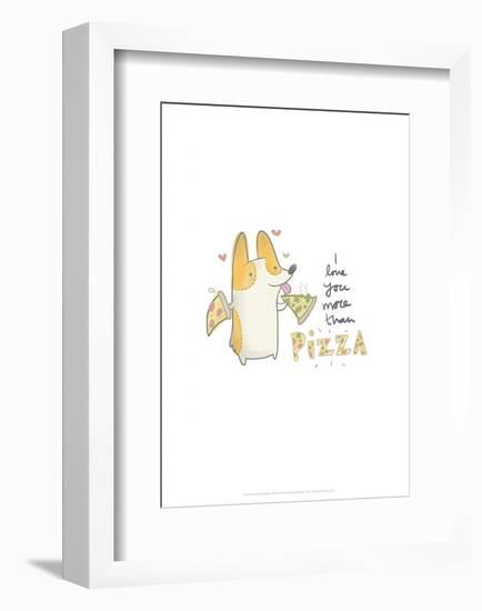 I love you more than pizza dog - Hannah Stephey Cartoon Dog Print-Hannah Stephey-Framed Giclee Print