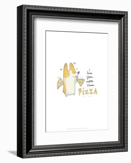 I love you more than pizza dog - Hannah Stephey Cartoon Dog Print-Hannah Stephey-Framed Giclee Print