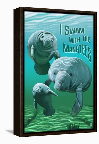 I Swam with Manatees-Lantern Press-Framed Stretched Canvas