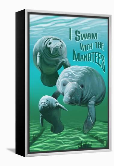 I Swam with Manatees-Lantern Press-Framed Stretched Canvas