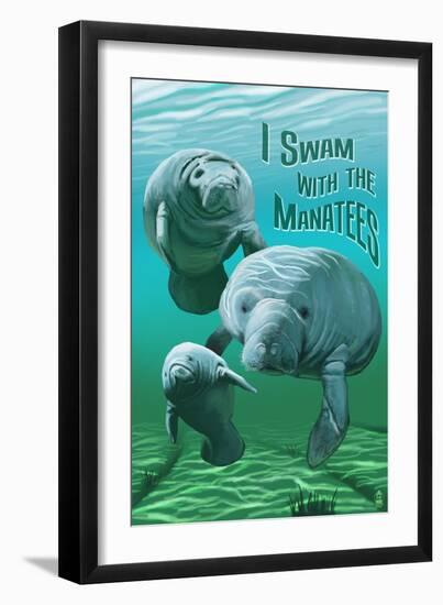 I Swam with Manatees-Lantern Press-Framed Art Print