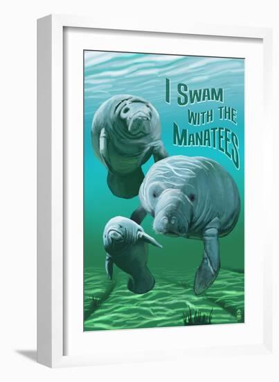 I Swam with Manatees-Lantern Press-Framed Art Print