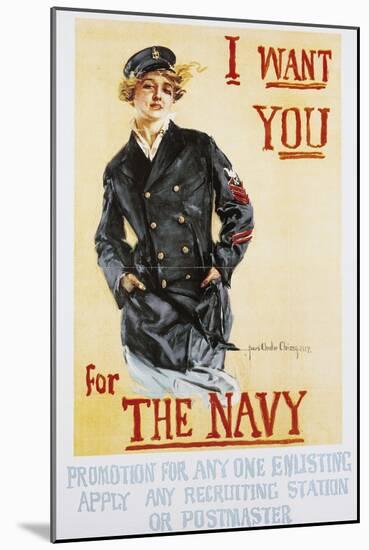 I Want You for Navy, 1917, Poster, World War I, United Kingdom, 20th Century-null-Mounted Giclee Print