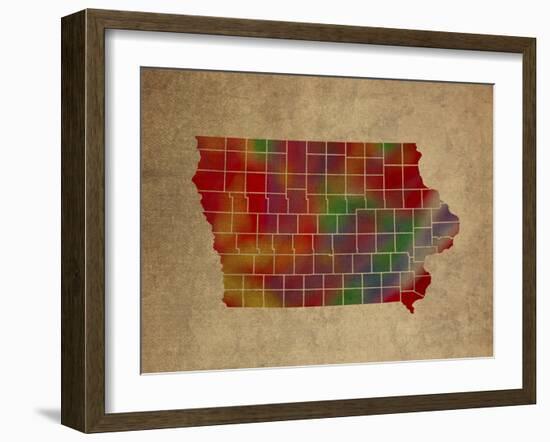 IA Colorful Counties-Red Atlas Designs-Framed Giclee Print