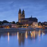 St Mauritius and St Katharina Cathedral and River Elbe at dusk, Magdeburg, Saxony-Anhalt, Germany-Ian Trower-Photographic Print