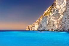 Boat Anchored on Navagio Beach (Also known as Shipwreck Beach), Zakynthos Island, Greece.Side View-iancucristi-Photographic Print