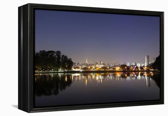Ibirapuera Park with a Reflection of the Sao Paulo Skyline at Night-Alex Saberi-Framed Premier Image Canvas