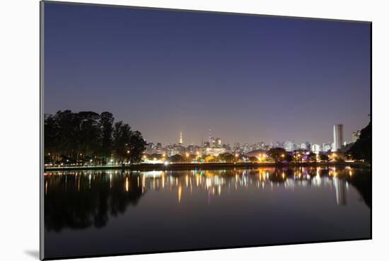 Ibirapuera Park with a Reflection of the Sao Paulo Skyline at Night-Alex Saberi-Mounted Photographic Print