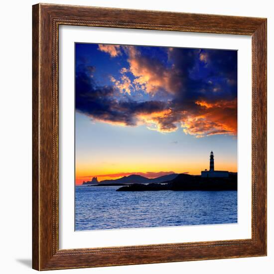 Ibiza Island Sunset with Freus Lighthouse and Es Vedra in-Natureworld-Framed Photographic Print