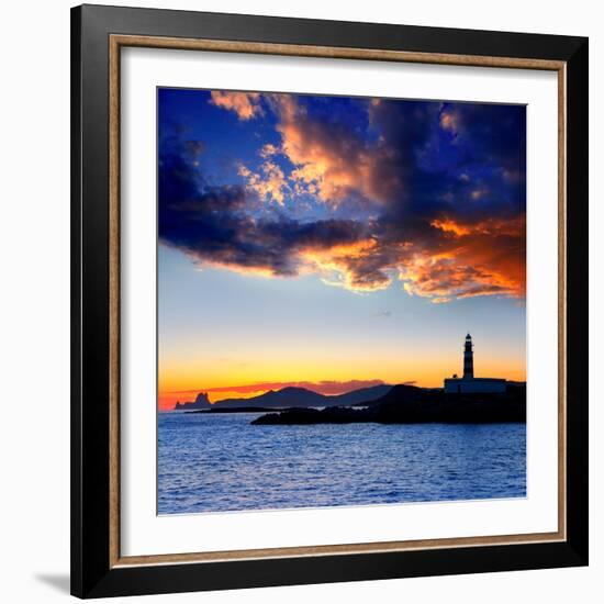 Ibiza Island Sunset with Freus Lighthouse and Es Vedra in-Natureworld-Framed Photographic Print