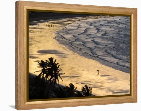 Icapui Beach, with People Fishing and Playing at Sunset-Alex Saberi-Framed Premier Image Canvas