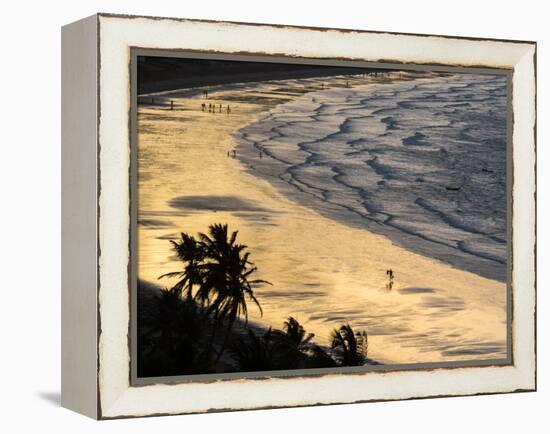 Icapui Beach, with People Fishing and Playing at Sunset-Alex Saberi-Framed Premier Image Canvas