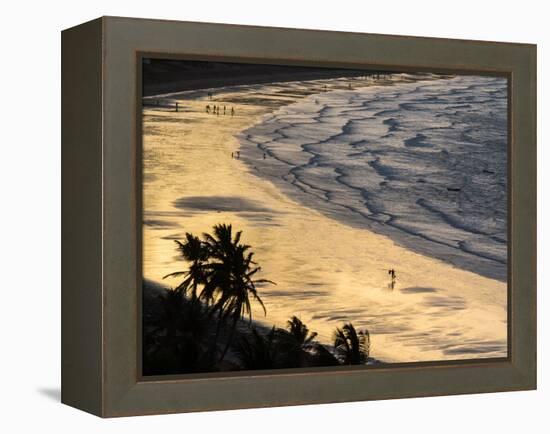 Icapui Beach, with People Fishing and Playing at Sunset-Alex Saberi-Framed Premier Image Canvas