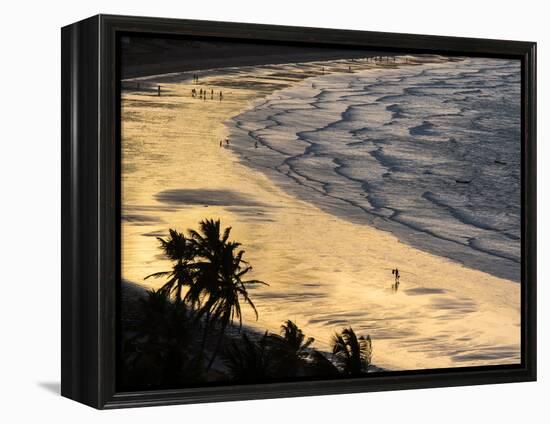 Icapui Beach, with People Fishing and Playing at Sunset-Alex Saberi-Framed Premier Image Canvas