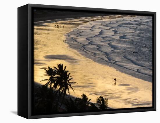 Icapui Beach, with People Fishing and Playing at Sunset-Alex Saberi-Framed Premier Image Canvas