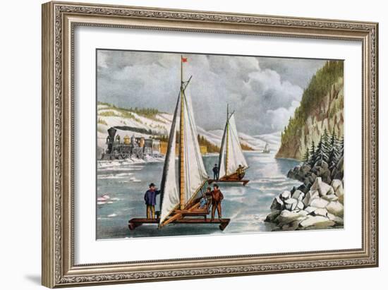 Ice Boat Race on the Hudson River, 19th Century-Currier & Ives-Framed Giclee Print