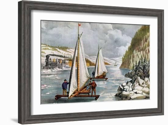 Ice Boat Race on the Hudson River, 19th Century-Currier & Ives-Framed Giclee Print