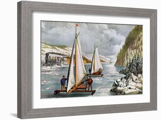 Ice Boat Race on the Hudson River, 19th Century-Currier & Ives-Framed Giclee Print