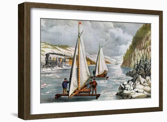 Ice Boat Race on the Hudson River, 19th Century-Currier & Ives-Framed Giclee Print