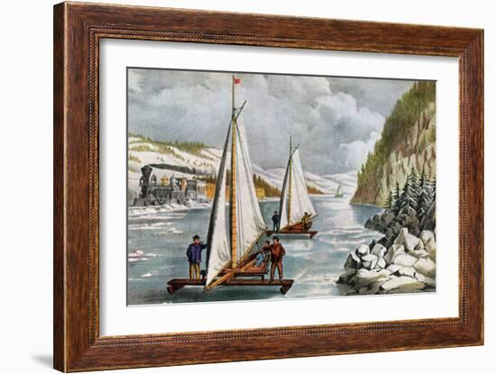 Ice Boat Race on the Hudson River, 19th Century-Currier & Ives-Framed Giclee Print