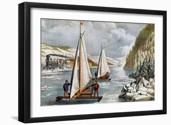 Ice Boat Race on the Hudson River, 19th Century-Currier & Ives-Framed Giclee Print